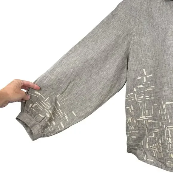 Poetry Top Womens 14 Tan Beige Linen Cotton Boxy Lagenlook Artsy Embroidered - Picture 7 of 14